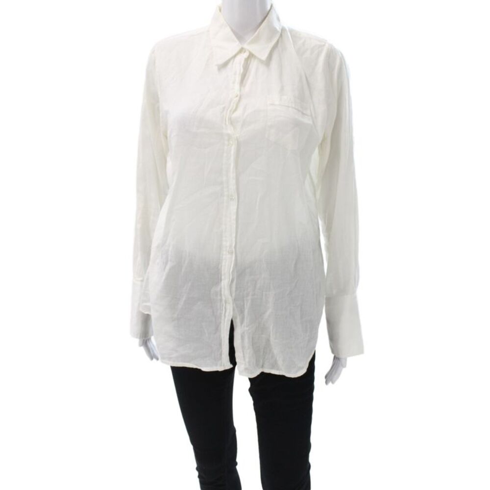 Nili Lotan Womens Collared Cotton Button-Up Long Sleeve White Size M